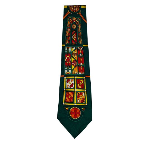 VTG 90s Rush Limbaugh No Boundaries Stained Glass 100% Silk Tie Multicolor USA